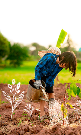 Niño regando plantas