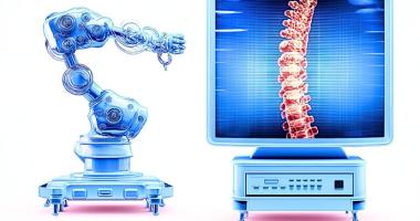 Ilustración of sspinal surgery with robotic arm
